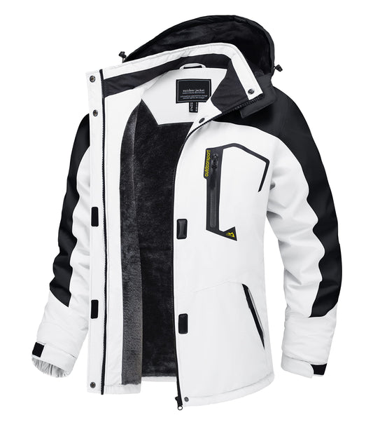 TACVASEN Dame Snowboardjacke Winter Wandern Übergangsjacke Arbeitsjacke Hiking Outdoor Jacken Gefüttert mit Kapuze und Taschen, Weiß-schwarz, M