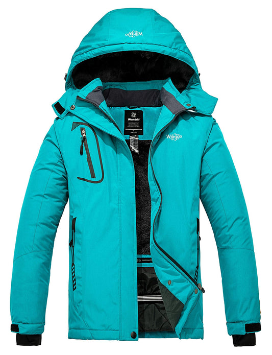 Wantdo Damen Berg Ski Jacke Wärmer Winter Fleece Mäntel Wasserdichter Atmungsaktive RegenMäntel Outdoor Kapuzen Windbreaker Jacken Dunkles Türkis XXL