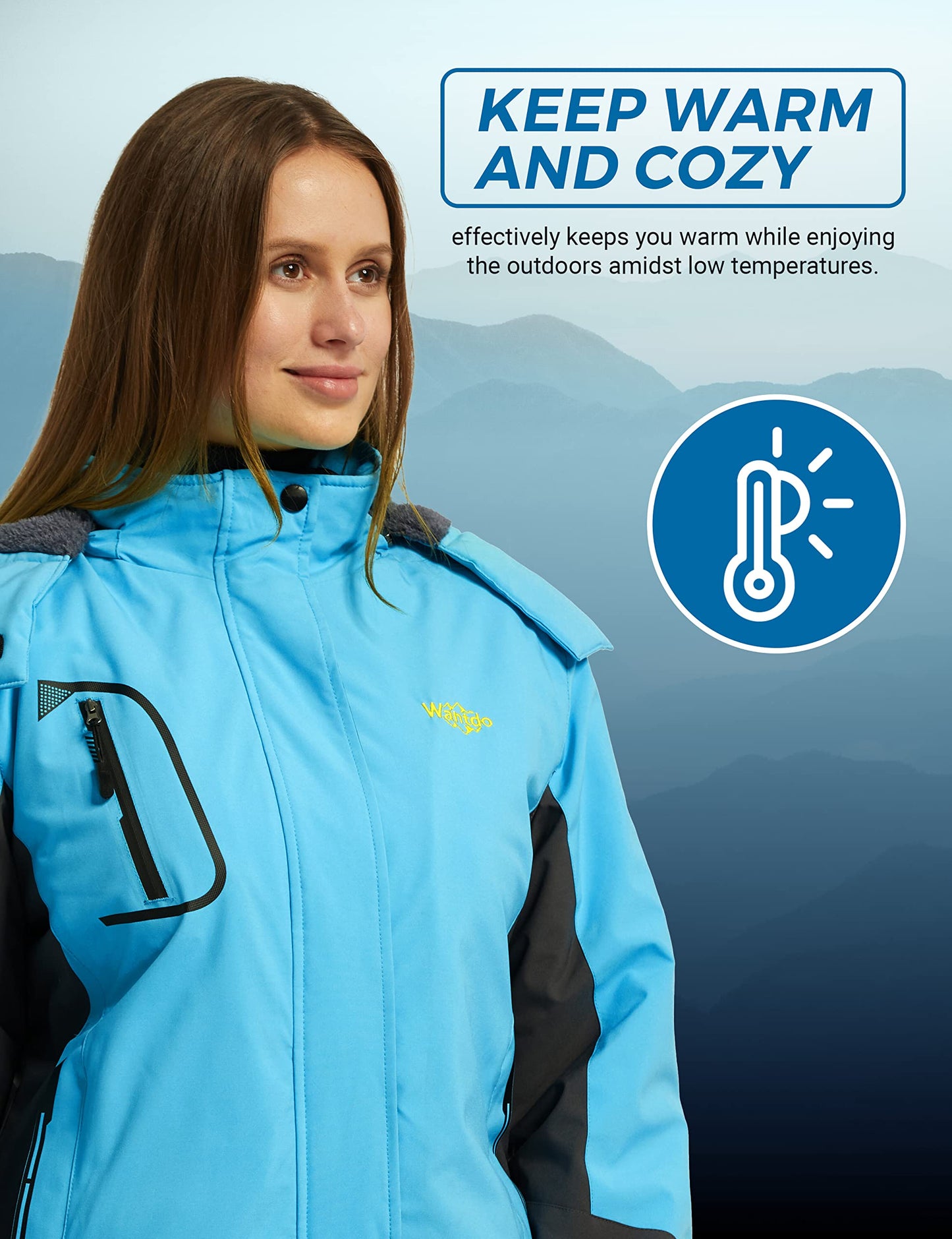 Wantdo Damen Berg Ski Jacke Wärmer Winter Fleece Mäntel Wasserdichter Atmungsaktive RegenMäntel Outdoor Kapuzen Windbreaker Jacken Türkis M