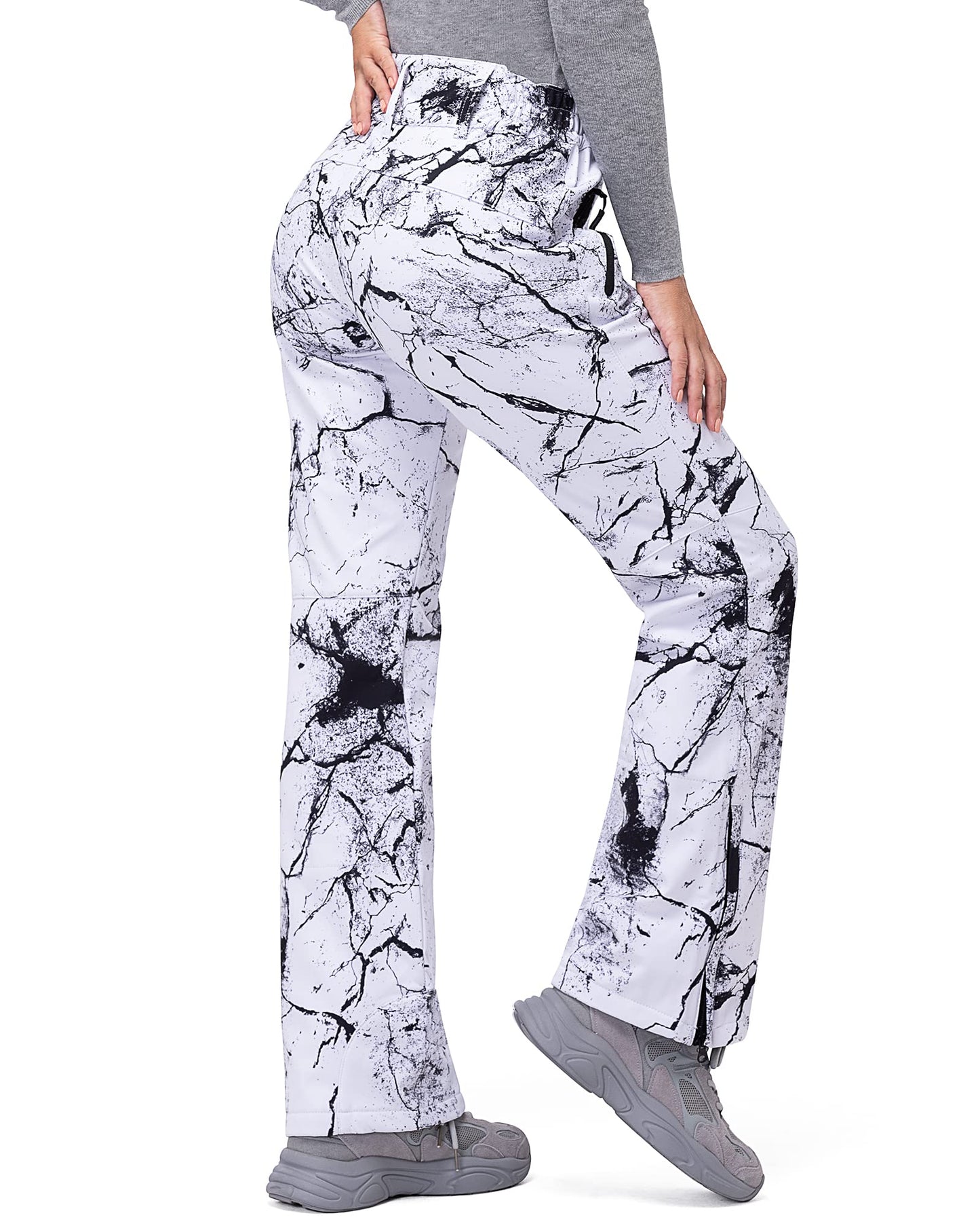 33,000ft Damen Skihose Outdoorhose Wasserdicht Winddichte Softshellhose Warme Gefütterte Trekkinghose Atmungsaktive Schnelltrocknende Thermohose Wanderhose Winter Ski Pants Women Rissgrau 34 * 29L