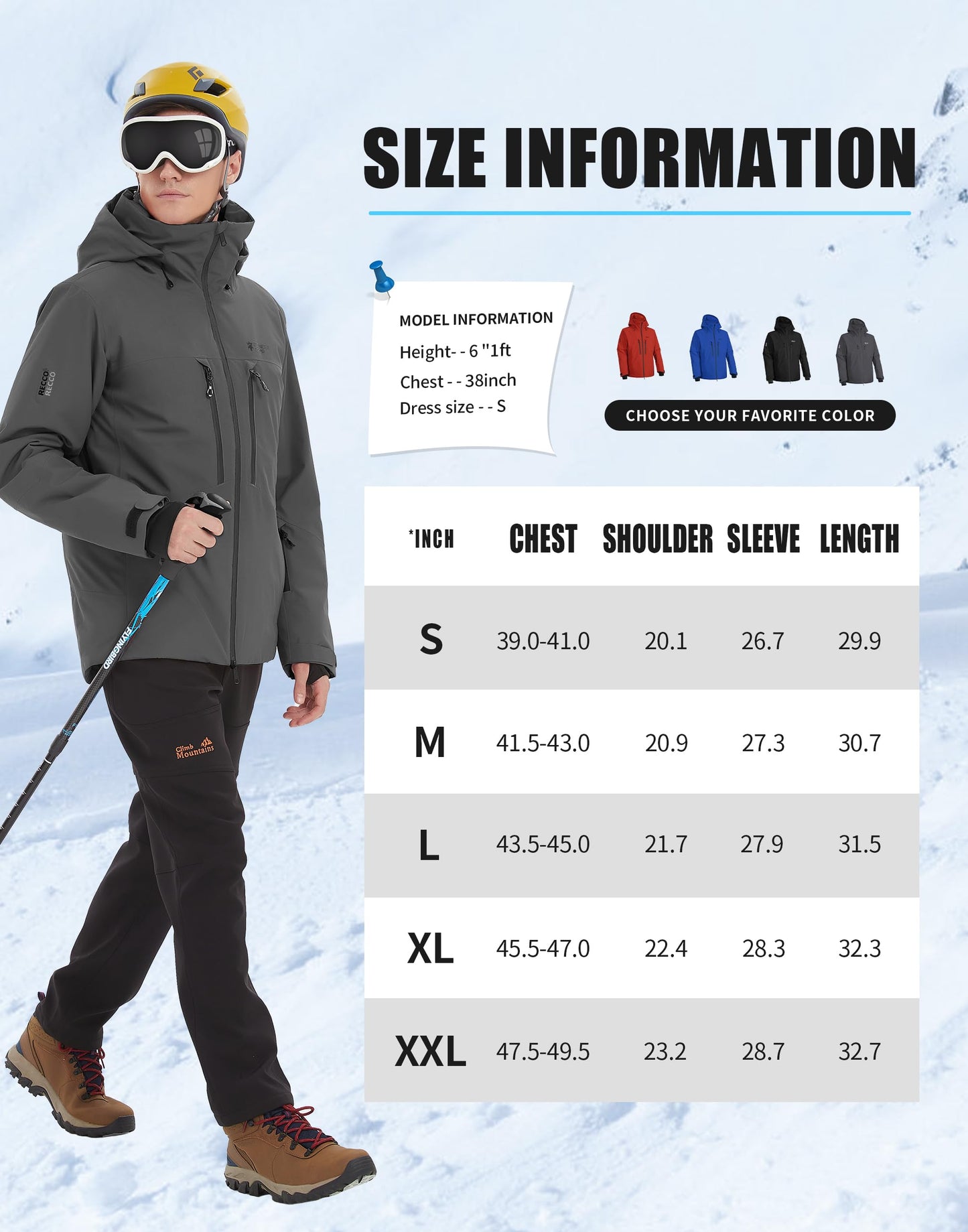 Pioneer Camp Herren Wasserdicht Skijacke Winddicht Snowboardjacke Warm Outdoor Winterjacke mit Kapuze Grau M