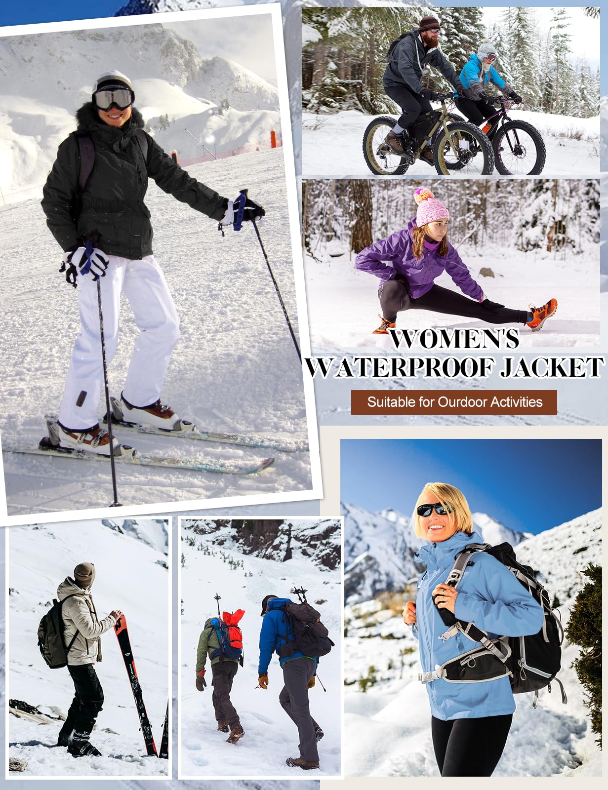 Voqeen Winterjacke Damen Wasserdicht Skijacke Fleece Schnee Skianzug Winddicht Atmungsaktiv Verdickt Skimantel mit Abnehmbarer für Damen