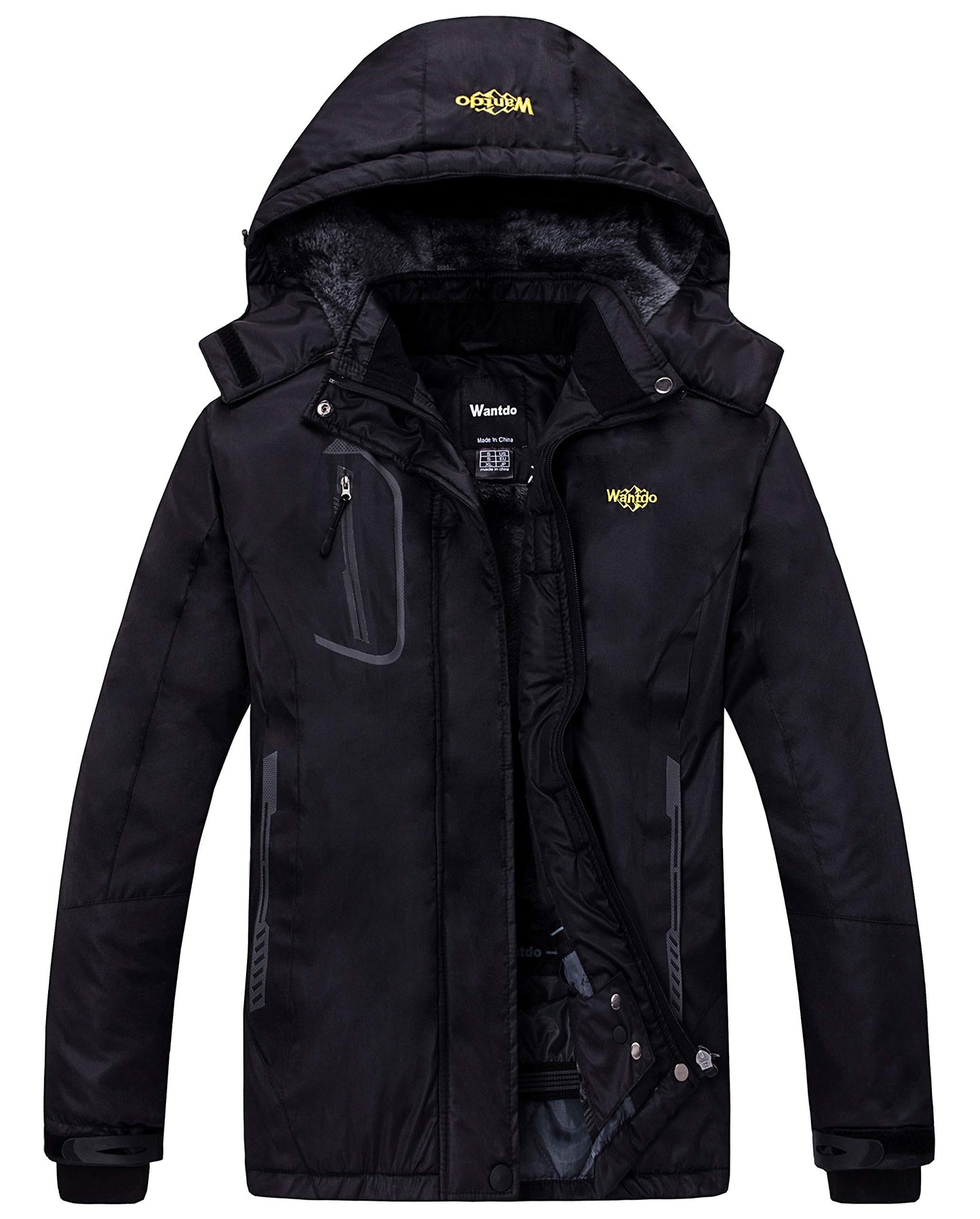 Wantdo Damen Berg Ski Jacke Wärmer Winter Fleece Mäntel Wasserdichter Atmungsaktive RegenMäntel Outdoor Kapuzen Windbreaker Jacken Schwarz L