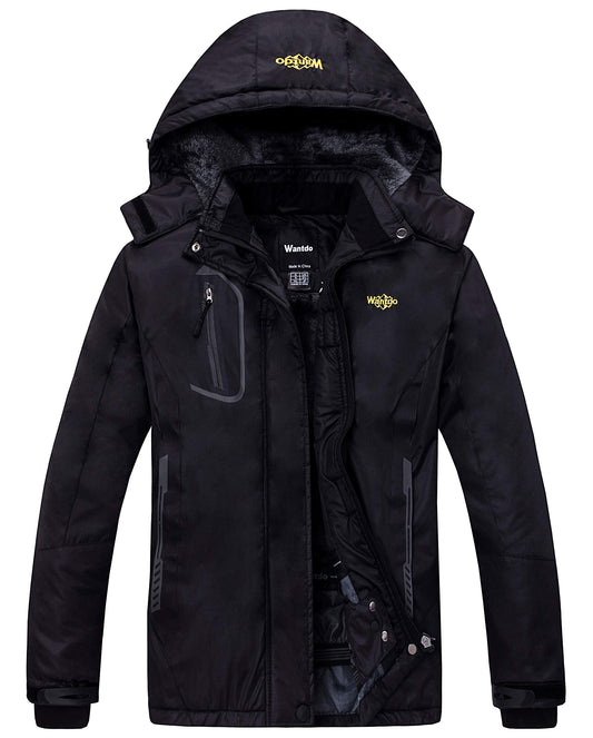 Wantdo Damen Berg Ski Jacke Wärmer Winter Fleece Mäntel Wasserdichter Atmungsaktive RegenMäntel Outdoor Kapuzen Windbreaker Jacken Schwarz L