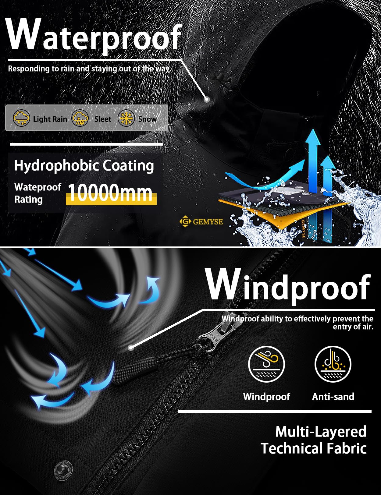 GEMYSE Damen Skijacke Wasserdicht Fleece Winterjacke Winddicht Schneejacke mit Kapuze für Outdoor Aktivitäten und Sport(Eisgrün,S)