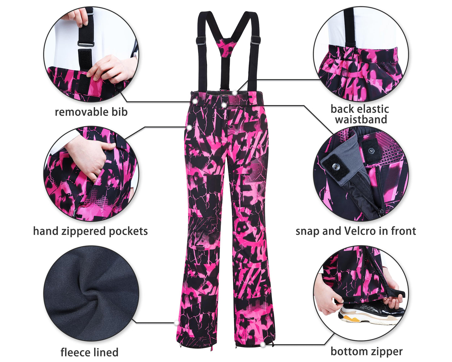 33,000ft Damen Skihose Hosenträgerhose Outdoorhose Wasserdicht Winddichte Softshellhose Warme Gefütterte Schneehose Snowboardhose Skilanglaufhose Thermohose Wanderhose Ski Pant, Schwarztarnung L