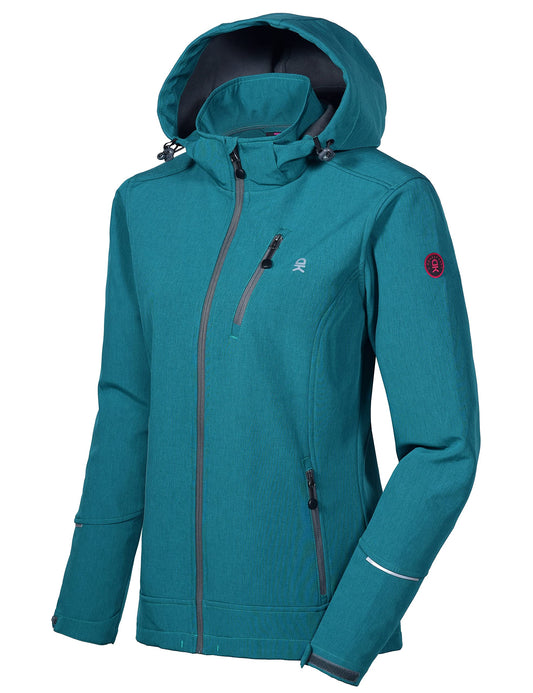Little Donkey Andy Softshelljacke Damen Wasserdichte Atmungsaktive Fleece Warme Übergangsjacke Outdoorjacke mit abnehmbarer Kapuze Deep Lake Size XS