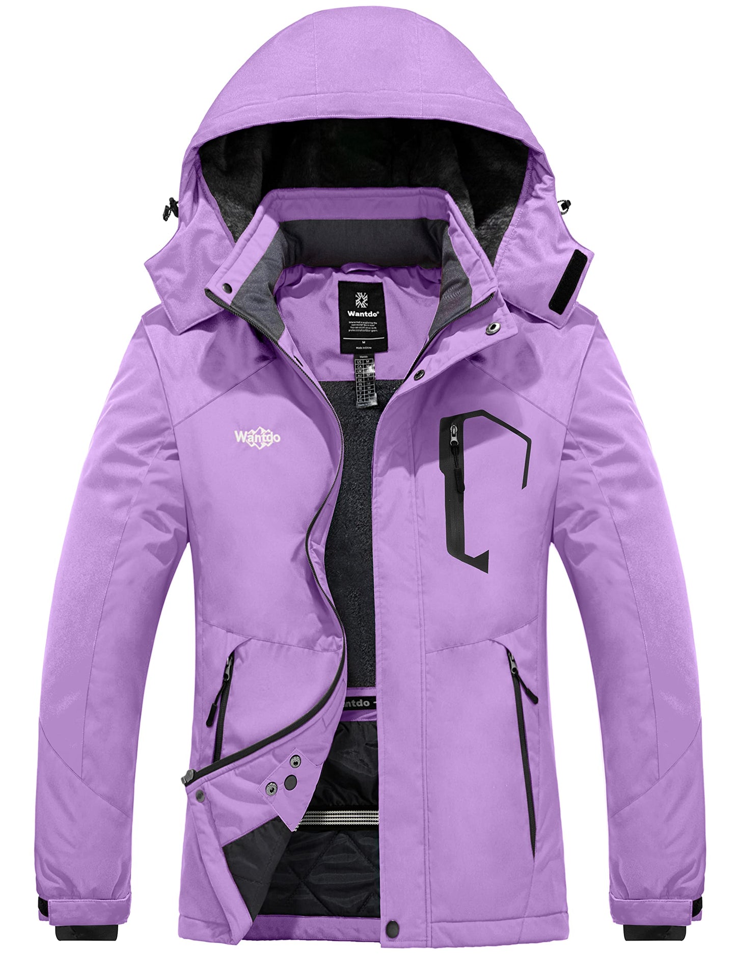 Wantdo Damen Berg Wandern Jacke Outdoor Windproof Skijacke wasserdichte Windbreaker Jacke Kapuzen Warm Gefüttert Mantel Helles Lila S