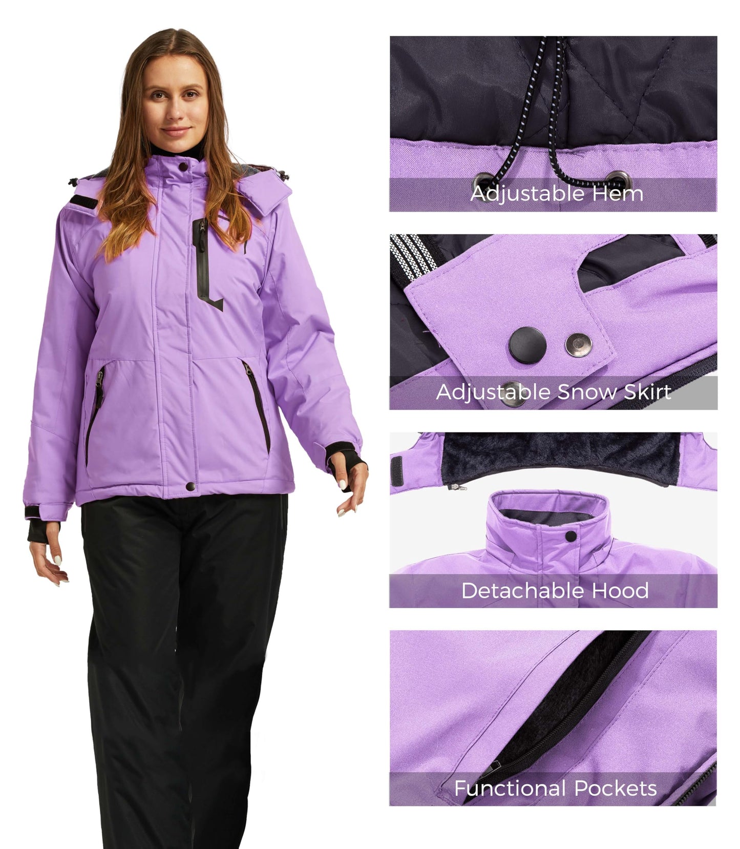 Wantdo Damen Berg Wandern Jacke Outdoor Windproof Skijacke wasserdichte Windbreaker Jacke Kapuzen Warm Gefüttert Mantel Helles Lila S
