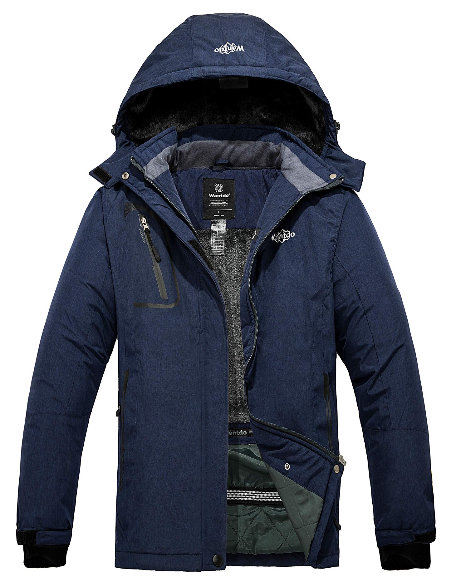 Wantdo Damen Berg Ski Jacke Wärmer Winter Fleece Mäntel Wasserdichter Atmungsaktive RegenMäntel Outdoor Kapuzen Windbreaker Jacken Enzianblau S