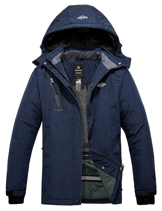 Wantdo Damen Berg Ski Jacke Wärmer Winter Fleece Mäntel Wasserdichter Atmungsaktive RegenMäntel Outdoor Kapuzen Windbreaker Jacken Enzianblau S