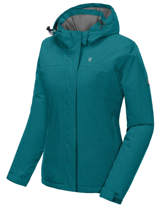 Little Donkey Andy Damen wasserdichte Ski-Snowboardjacke Winddichter Warmer Mantel mit Abnehmbarer Kapuze Grasgrün Heide L