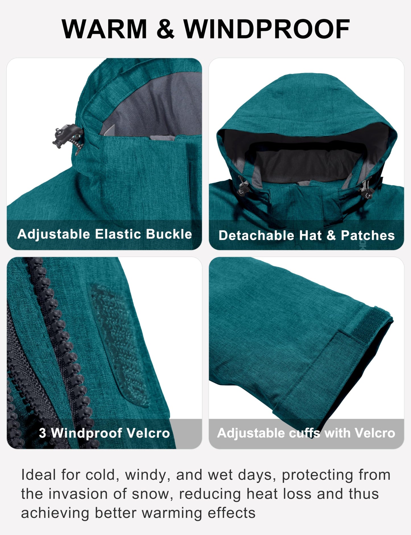 Little Donkey Andy Damen wasserdichte Ski-Snowboardjacke Winddichter Warmer Mantel mit Abnehmbarer Kapuze Grasgrün Heide L