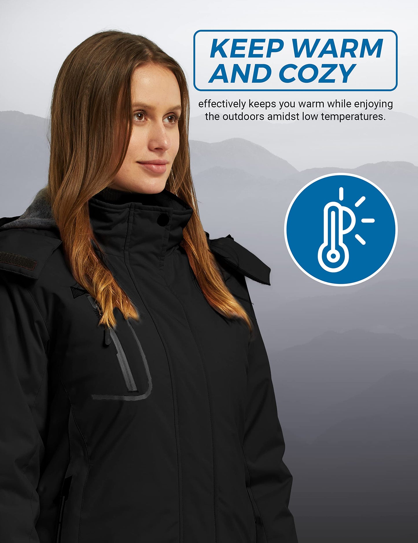 Wantdo Damen Berg Ski Jacke Wärmer Winter Fleece Mäntel Wasserdichter Atmungsaktive RegenMäntel Outdoor Kapuzen Windbreaker Jacken Schwarz L