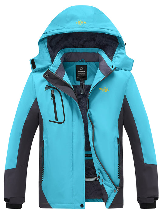 Wantdo Damen Berg Ski Jacke Wärmer Winter Fleece Mäntel Wasserdichter Atmungsaktive RegenMäntel Outdoor Kapuzen Windbreaker Jacken Türkis M