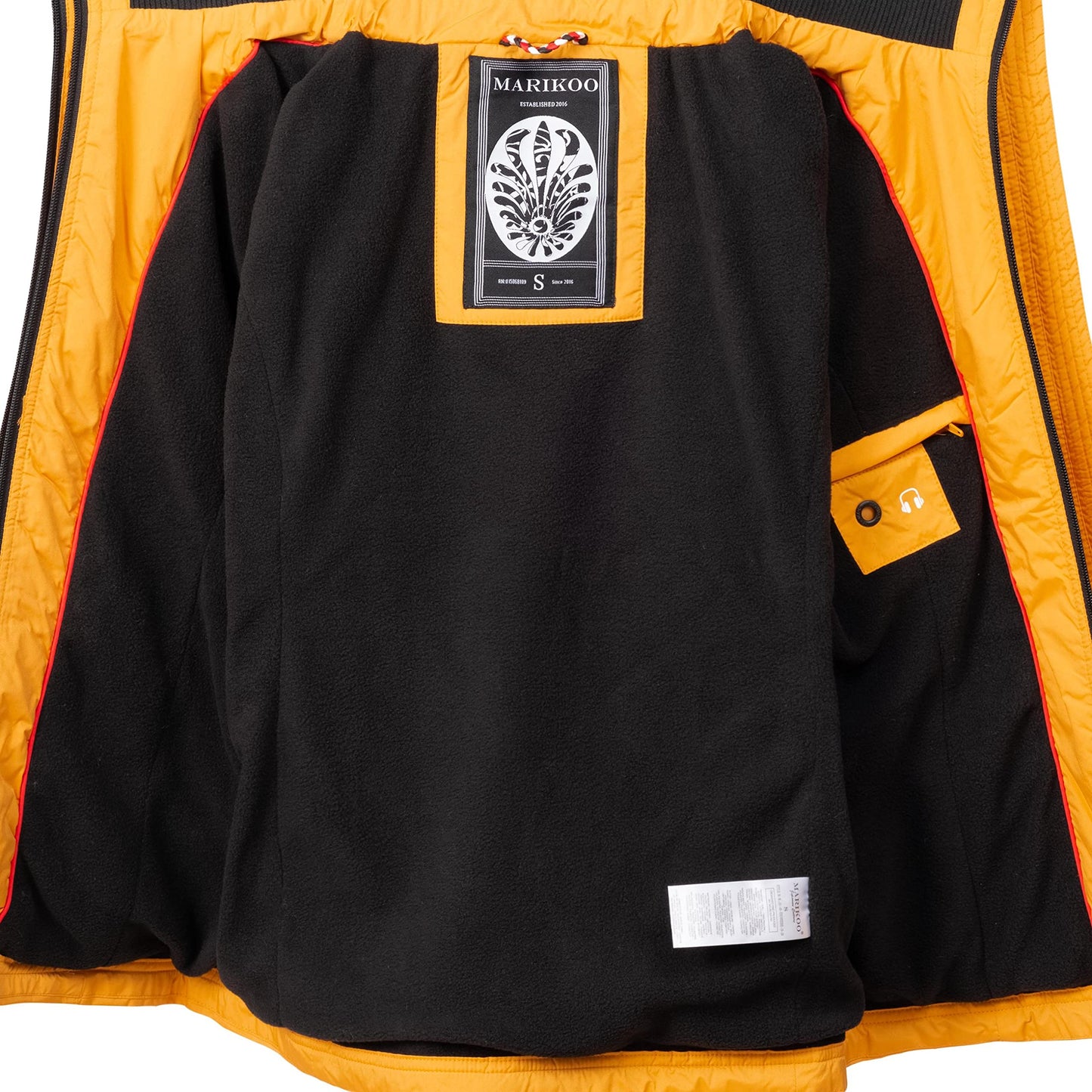 MARIKOO leicht gefütterte Damen Übergangsjacke kurze Sommerjacke mit kuscheligem Fleece-Innenfutter und großer Kapuze Erdbeere Gelb Gr. XS