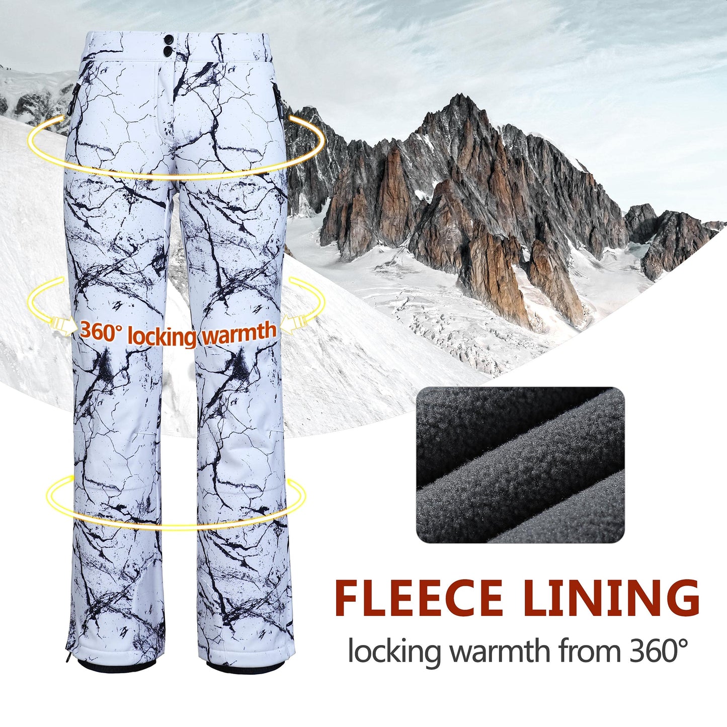 33,000ft Damen Skihose Outdoorhose Wasserdicht Winddichte Softshellhose Warme Gefütterte Trekkinghose Atmungsaktive Schnelltrocknende Thermohose Wanderhose Winter Ski Pants Women Rissgrau 34 * 29L