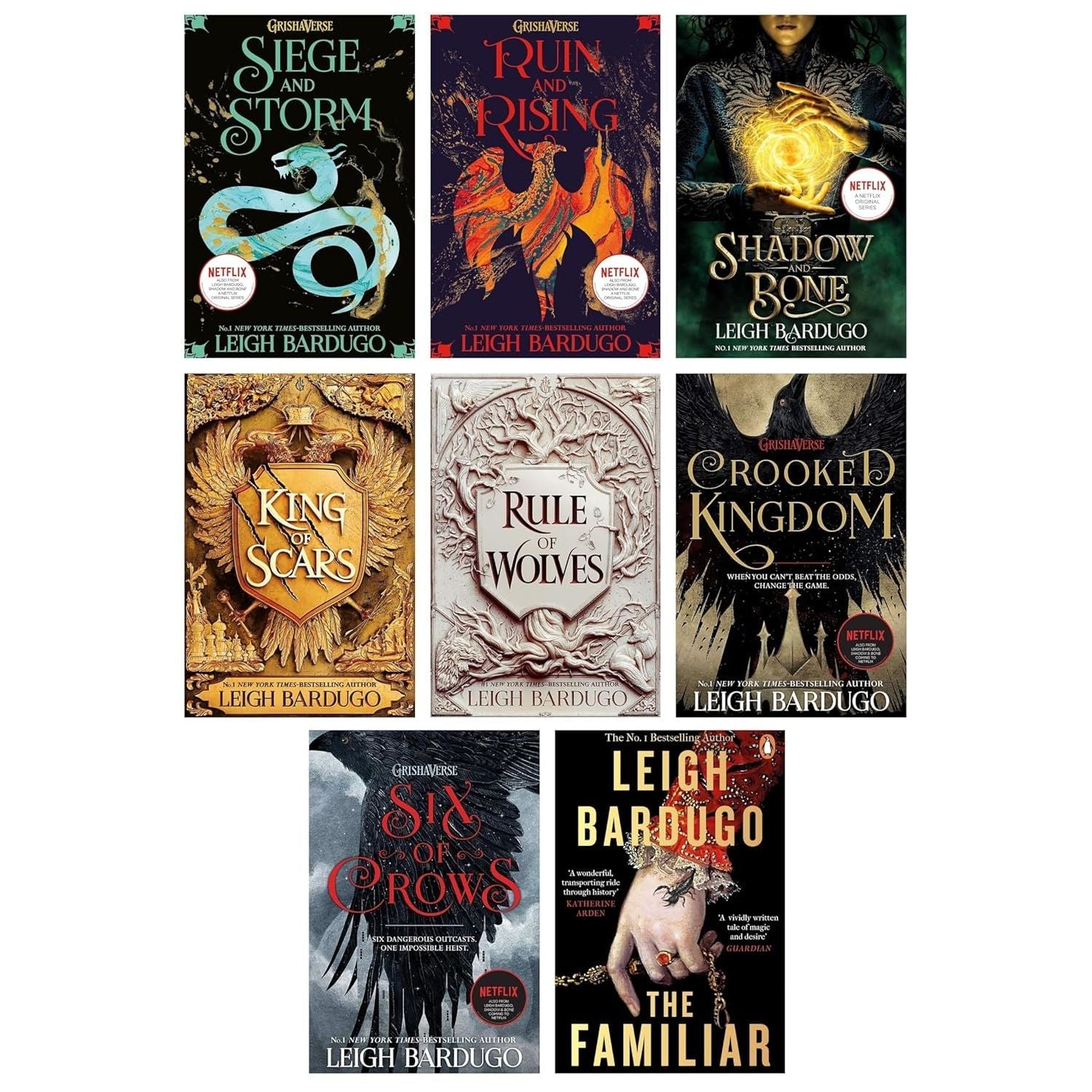 Leigh Bardugo 8 Books Collection Set (The Familiar, Shadow And Bone series, King of Scars duology, Six of Crows series) - skihosevxLeigh Bardugo 8 Books Collection Set (The Familiar, Shadow And Bone series, King of Scars duology, Six of Crows series)Penguin/OrionLeigh BardugoskihosevxPLD23906Penguin/Orion