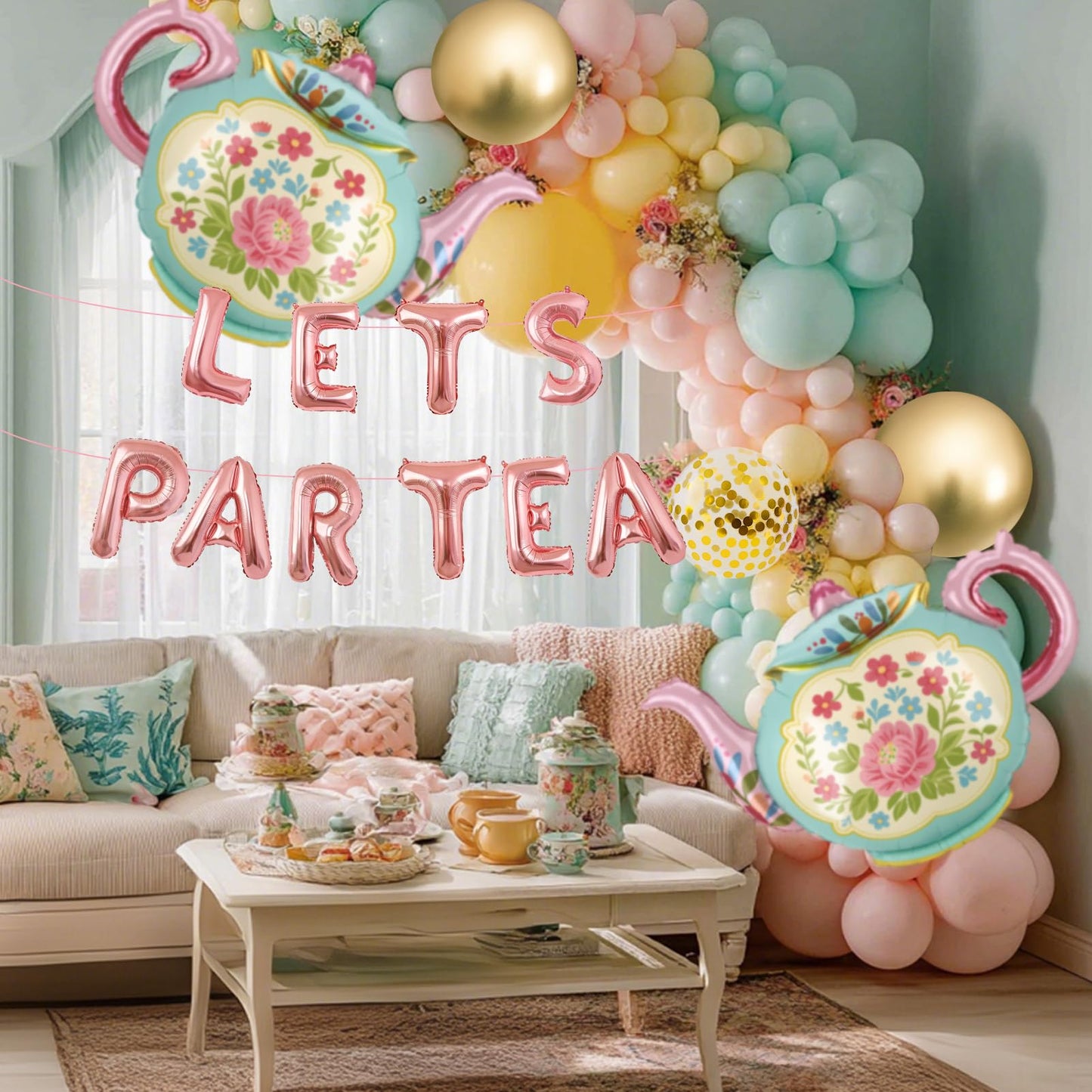 LET'S PAR TEA Banner Balloons, 35" Huge Teapot Aluminum Foil Balloons for Birthday, Baby Shower, Wedding, Bridal, Engagement, Bachelorette, Princess, Garden Party Decorations Supplies - skihosevxLET'S PAR TEA Banner Balloons, 35" Huge Teapot Aluminum Foil Balloons for Birthday, Baby Shower, Wedding, Bridal, Engagement, Bachelorette, Princess, Garden Party Decorations SuppliesskihosevxskihosevxB0GJ5262XH