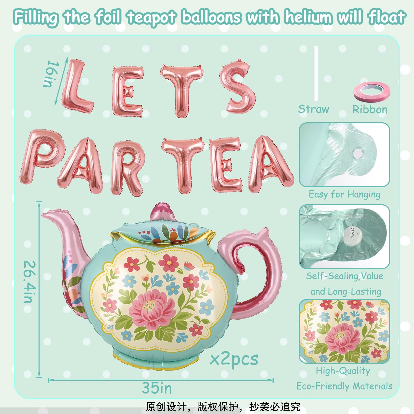 LET'S PAR TEA Banner Balloons, 35" Huge Teapot Aluminum Foil Balloons for Birthday, Baby Shower, Wedding, Bridal, Engagement, Bachelorette, Princess, Garden Party Decorations Supplies - skihosevxLET'S PAR TEA Banner Balloons, 35" Huge Teapot Aluminum Foil Balloons for Birthday, Baby Shower, Wedding, Bridal, Engagement, Bachelorette, Princess, Garden Party Decorations SuppliesskihosevxskihosevxB0GJ5262XH