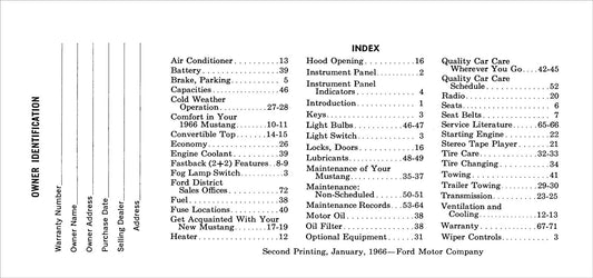 1966 Ford Mustang Owner's Manual