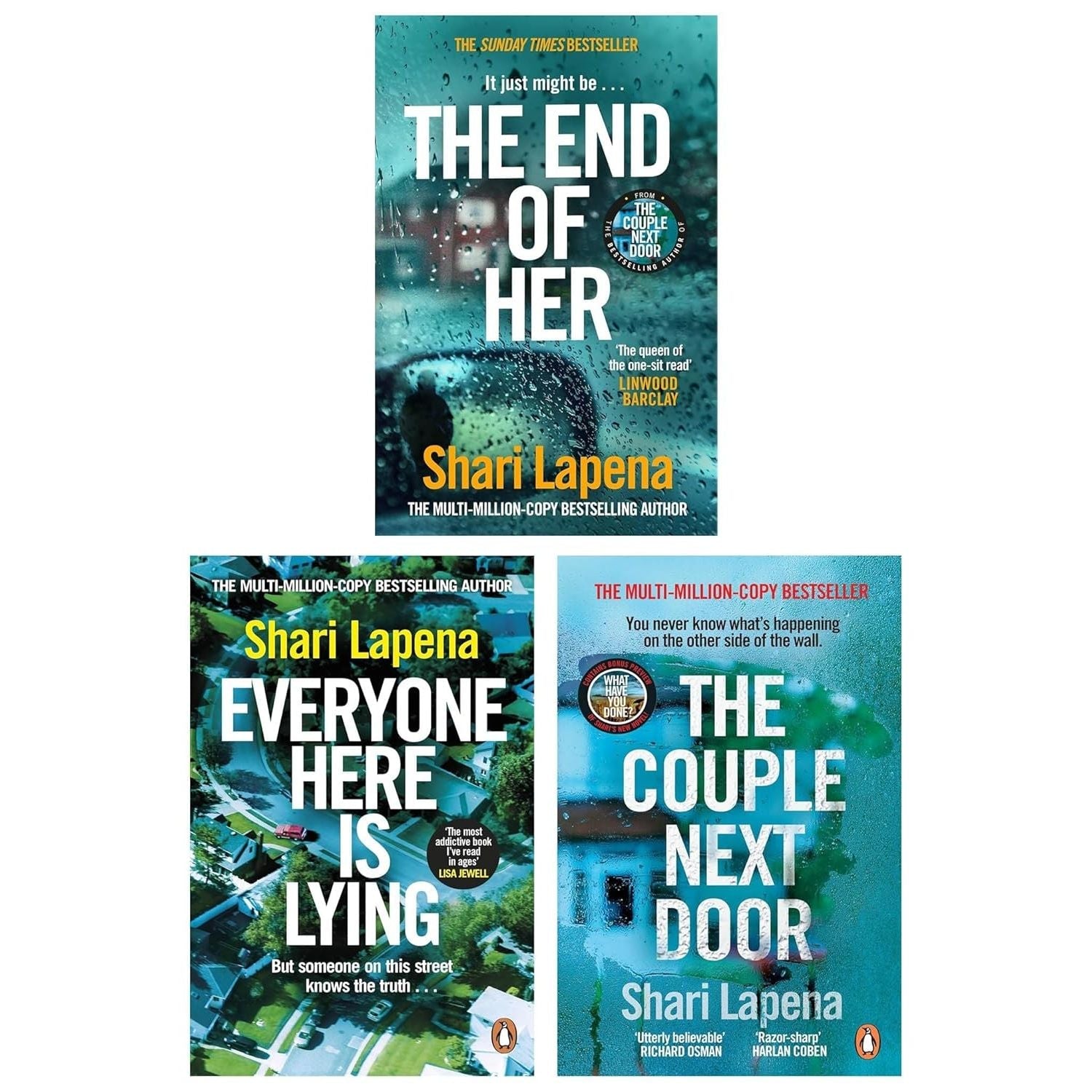Shari Lapena 3 Books Collection Set (The Couple Next Door, The End of Her and Everyone Here is Lying) - skihosevxShari Lapena 3 Books Collection Set (The Couple Next Door, The End of Her and Everyone Here is Lying)Penguin UKskihosevxskihosevxPLD24013Penguin UK