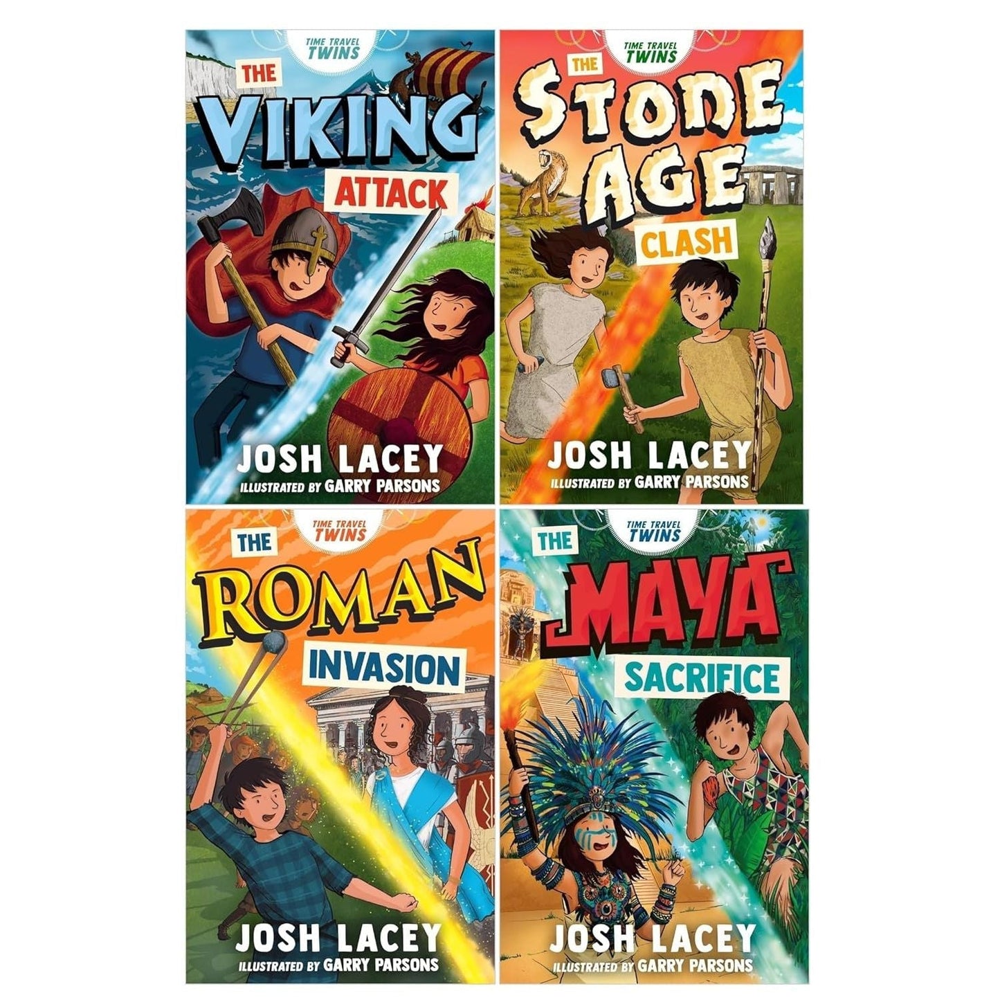 Time Travel Twins Series 4 Books Collection Set by Josh Lacey (Viking Attack, Stone Age Clash, Roman Invasion, Maya Sacrifice) - skihosevxTime Travel Twins Series 4 Books Collection Set by Josh Lacey (Viking Attack, Stone Age Clash, Roman Invasion, Maya Sacrifice)Andersen PressskihosevxskihosevxVRT26952Andersen Press