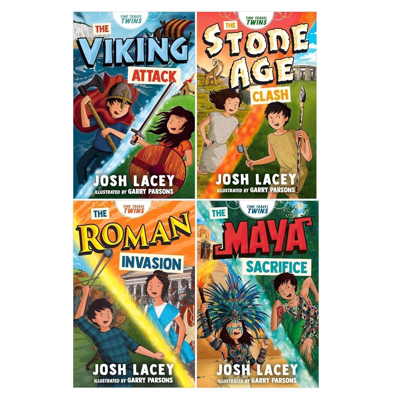 Time Travel Twins Series 4 Books Collection Set by Josh Lacey (Viking Attack, Stone Age Clash, Roman Invasion, Maya Sacrifice) - skihosevxTime Travel Twins Series 4 Books Collection Set by Josh Lacey (Viking Attack, Stone Age Clash, Roman Invasion, Maya Sacrifice)Andersen PressskihosevxskihosevxVRT26952Andersen Press