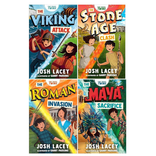 Time Travel Twins Series 4 Books Collection Set by Josh Lacey (Viking Attack, Stone Age Clash, Roman Invasion, Maya Sacrifice) - skihosevxTime Travel Twins Series 4 Books Collection Set by Josh Lacey (Viking Attack, Stone Age Clash, Roman Invasion, Maya Sacrifice)Andersen PressskihosevxskihosevxVRT26952Andersen Press